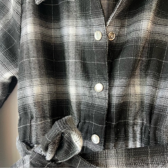 Aby Girls Plaid Flannel Shirt Dress Size 6 Black White Belted Long Sleeve Fall - Picture 5 of 13